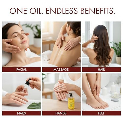Majestic Pure Vitamin E Öl – 100% reines & natürliches Haarwachstumsöl für Wimpern, Augenbrauen, Haut, Gesicht, Nägel & Kopfhaut – Kaltgepresst & Hexanfrei – 240 ml