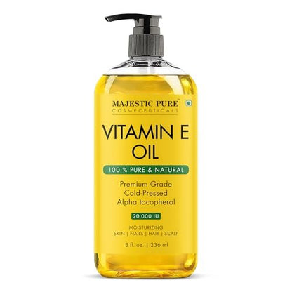 Majestic Pure Vitamin E Öl – 100% reines & natürliches Haarwachstumsöl für Wimpern, Augenbrauen, Haut, Gesicht, Nägel & Kopfhaut – Kaltgepresst & Hexanfrei – 240 ml