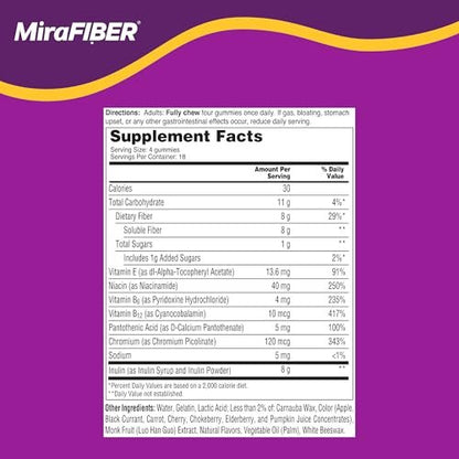 MiraFIBER Gummies – Ballaststoff-Gummibärchen von den Machern von MiraLAX, 8 g pro Portion, zur Unterstützung Ihrer GLP-1-Reise, für Männer & Frauen, präbiotisch, gemischter Fruchtgeschmack, 72 Stück