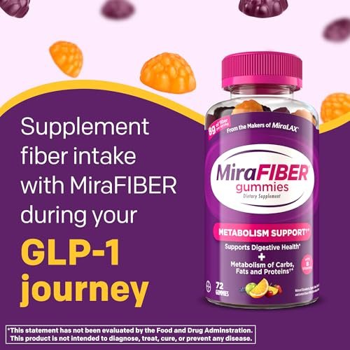 MiraFIBER Gummies – Ballaststoff-Gummibärchen von den Machern von MiraLAX, 8 g pro Portion, zur Unterstützung Ihrer GLP-1-Reise, für Männer & Frauen, präbiotisch, gemischter Fruchtgeschmack, 72 Stück