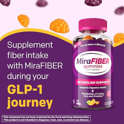 MiraFIBER Gummies – Ballaststoff-Gummibärchen von den Machern von MiraLAX, 8 g pro Portion, zur Unterstützung Ihrer GLP-1-Reise, für Männer & Frauen, präbiotisch, gemischter Fruchtgeschmack, 72 Stück