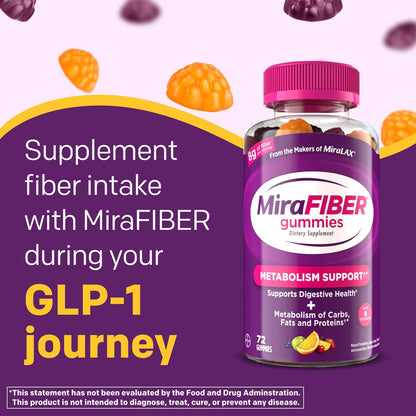 MiraFIBER Gummies – Ballaststoff-Gummibärchen von den Machern von MiraLAX, 8 g pro Portion, zur Unterstützung Ihrer GLP-1-Reise, für Männer & Frauen, präbiotisch, gemischter Fruchtgeschmack, 72 Stück