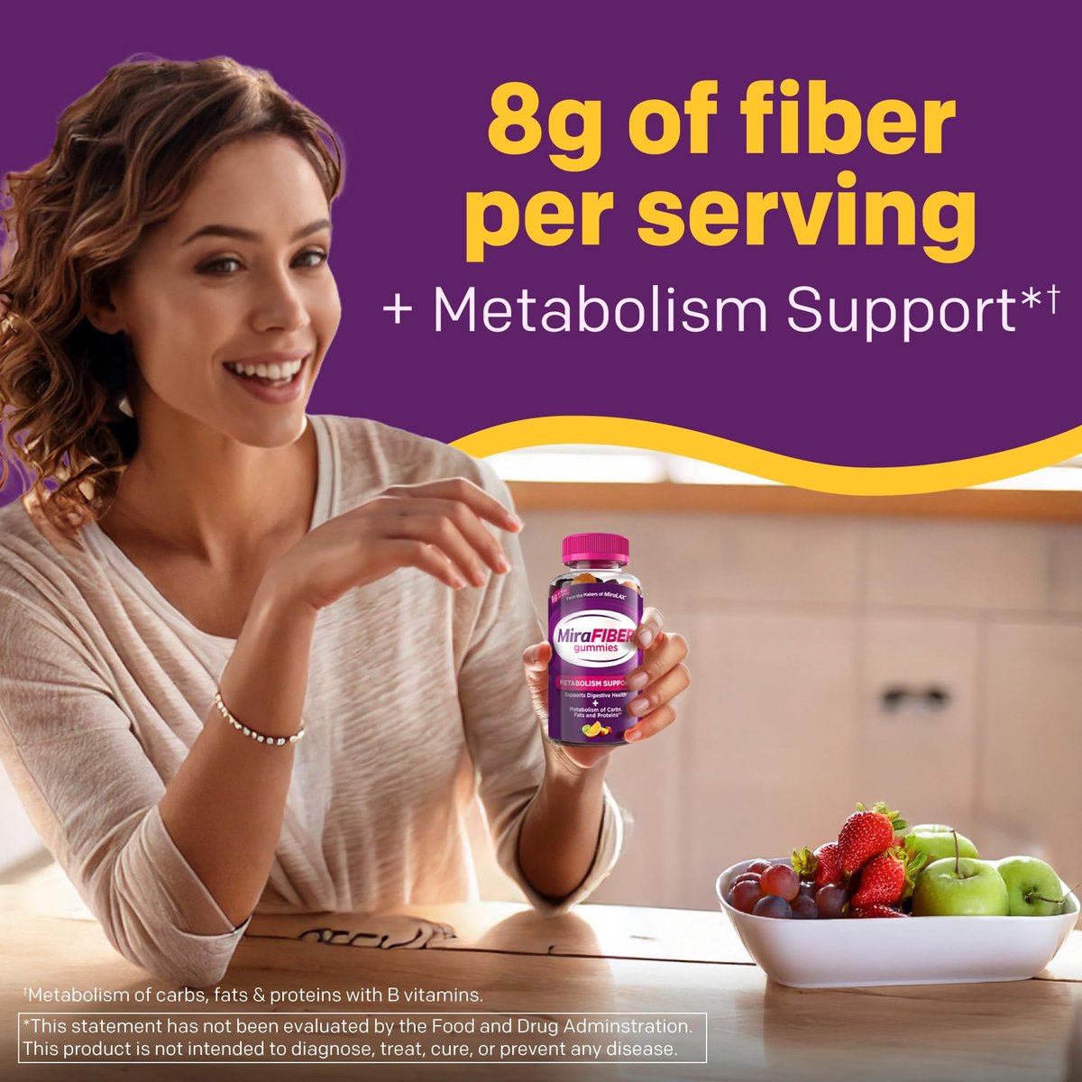 MiraFIBER Gummies – Ballaststoff-Gummibärchen von den Machern von MiraLAX, 8 g pro Portion, zur Unterstützung Ihrer GLP-1-Reise, für Männer & Frauen, präbiotisch, gemischter Fruchtgeschmack, 72 Stück