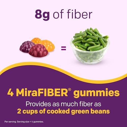 MiraFIBER Gummies – Ballaststoff-Gummibärchen von den Machern von MiraLAX, 8 g pro Portion, zur Unterstützung Ihrer GLP-1-Reise, für Männer & Frauen, präbiotisch, gemischter Fruchtgeschmack, 72 Stück