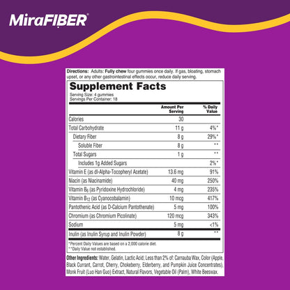 MiraFIBER Gummies – Ballaststoff-Gummibärchen von den Machern von MiraLAX, 8 g pro Portion, zur Unterstützung Ihrer GLP-1-Reise, für Männer & Frauen, präbiotisch, gemischter Fruchtgeschmack, 72 Stück