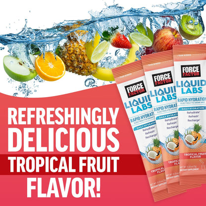 Force Factor Liquid Labs Electrolytes Pulverbeutel – Tropische Früchte – Hydrationsbeutel für Elektrolytwasser mit 5 essentiellen Elektrolyten, Vitaminen, Mineralien und Antioxidantien, 20 Sticks