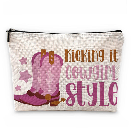 Sufamb Kicking It Cowgirl Style Hot Pink Boot Makeup Bag – Westliche Country Kosmetiktasche für Frauen, Weihnachts- und Geburtstagsgeschenke für Teens
