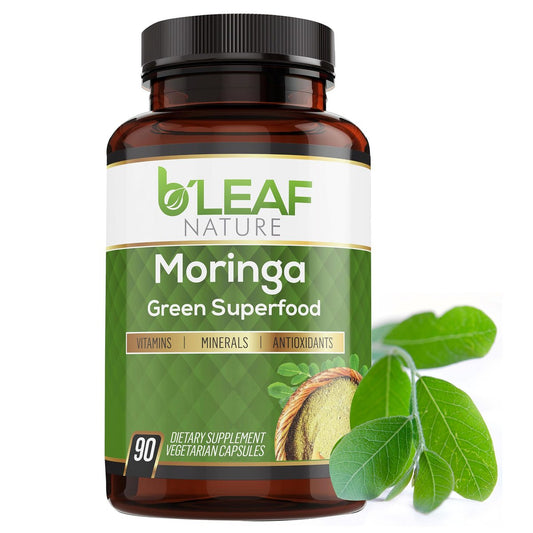 B'Leaf Nature Moringa Kapseln Bio 1000mg – Reines Moringa Oleifera Blattpulver für Energie & Immununterstützung | Non-GMO, Glutenfrei, Vegan, Superfood | 90 vegane Kapseln