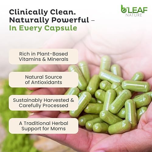B'Leaf Nature Moringa Kapseln Bio 1000mg – Reines Moringa Oleifera Blattpulver für Energie & Immununterstützung | Non-GMO, Glutenfrei, Vegan, Superfood | 90 vegane Kapseln