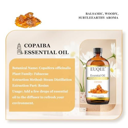 EUQEE Copaiba Öl 118 ml – Reines Copaiba ätherisches Öl mit Pipette für Diffuser, DIY Seife, Kerzenherstellung, Aromatherapie (4 fl oz)