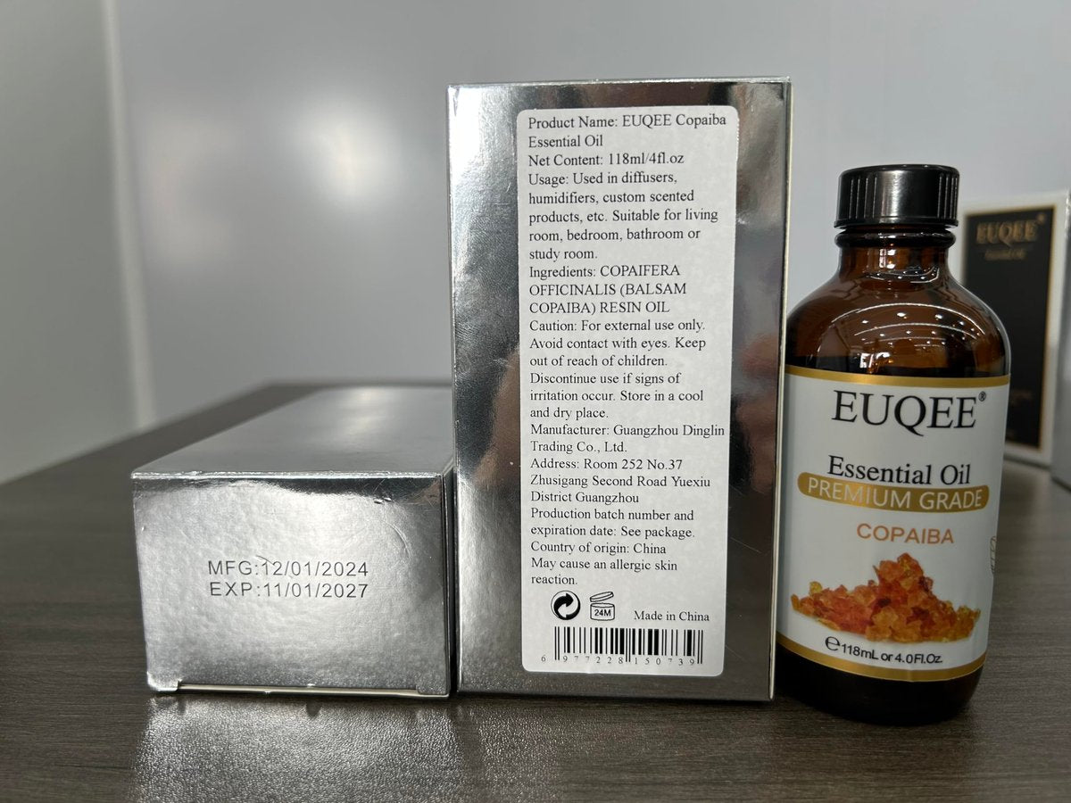 EUQEE Copaiba Öl 118 ml – Reines Copaiba ätherisches Öl mit Pipette für Diffuser, DIY Seife, Kerzenherstellung, Aromatherapie (4 fl oz)