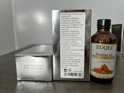 EUQEE Copaiba Öl 118 ml – Reines Copaiba ätherisches Öl mit Pipette für Diffuser, DIY Seife, Kerzenherstellung, Aromatherapie (4 fl oz)