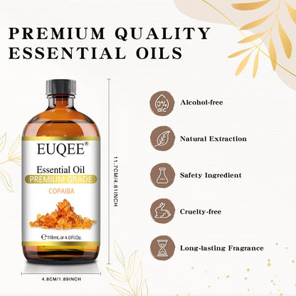EUQEE Copaiba Öl 118 ml – Reines Copaiba ätherisches Öl mit Pipette für Diffuser, DIY Seife, Kerzenherstellung, Aromatherapie (4 fl oz)