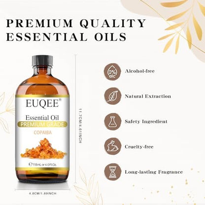 EUQEE Copaiba Öl 118 ml – Reines Copaiba ätherisches Öl mit Pipette für Diffuser, DIY Seife, Kerzenherstellung, Aromatherapie (4 fl oz)