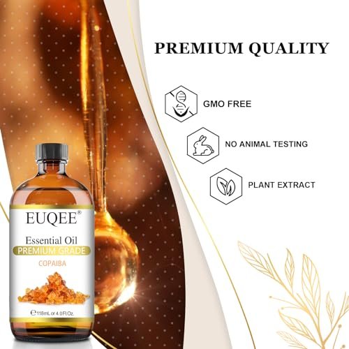 EUQEE Copaiba Öl 118 ml – Reines Copaiba ätherisches Öl mit Pipette für Diffuser, DIY Seife, Kerzenherstellung, Aromatherapie (4 fl oz)