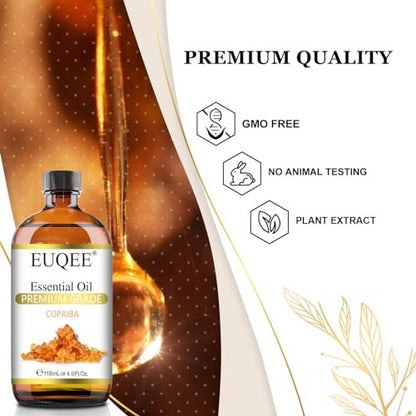 EUQEE Copaiba Öl 118 ml – Reines Copaiba ätherisches Öl mit Pipette für Diffuser, DIY Seife, Kerzenherstellung, Aromatherapie (4 fl oz)