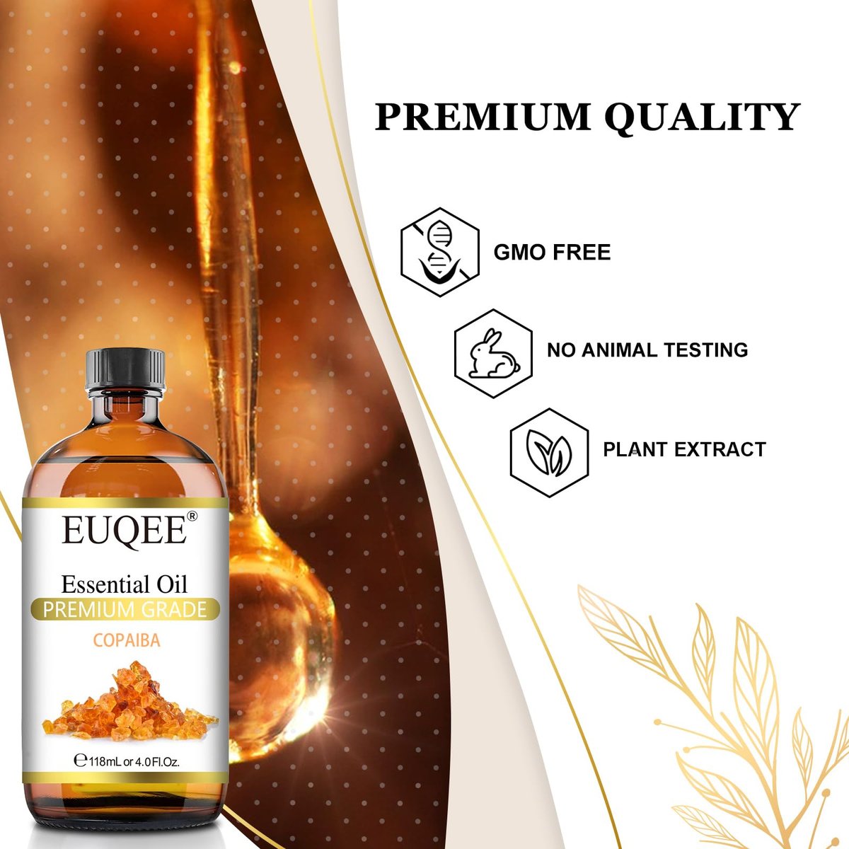 EUQEE Copaiba Öl 118 ml – Reines Copaiba ätherisches Öl mit Pipette für Diffuser, DIY Seife, Kerzenherstellung, Aromatherapie (4 fl oz)