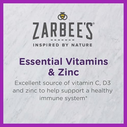Zarbee's Kinder Immununterstützung mit Vitamin C, D & Zink – tägliche Immunvitamine für Kinder ab 4 Jahren, natürlicher tropischer Fruchtgeschmack, 28 Kautabletten