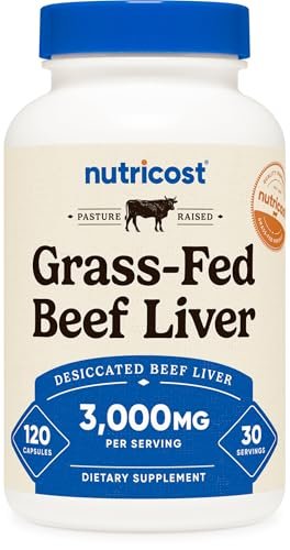 Nutricost Grass Fed Dörrobst Rinderleber Kapseln 3000mg (750mg pro Kapsel), 120 Kapseln - Ohne Hormone, Non-GMO, Glutenfrei, Weidehaltung, Freilandhaltung