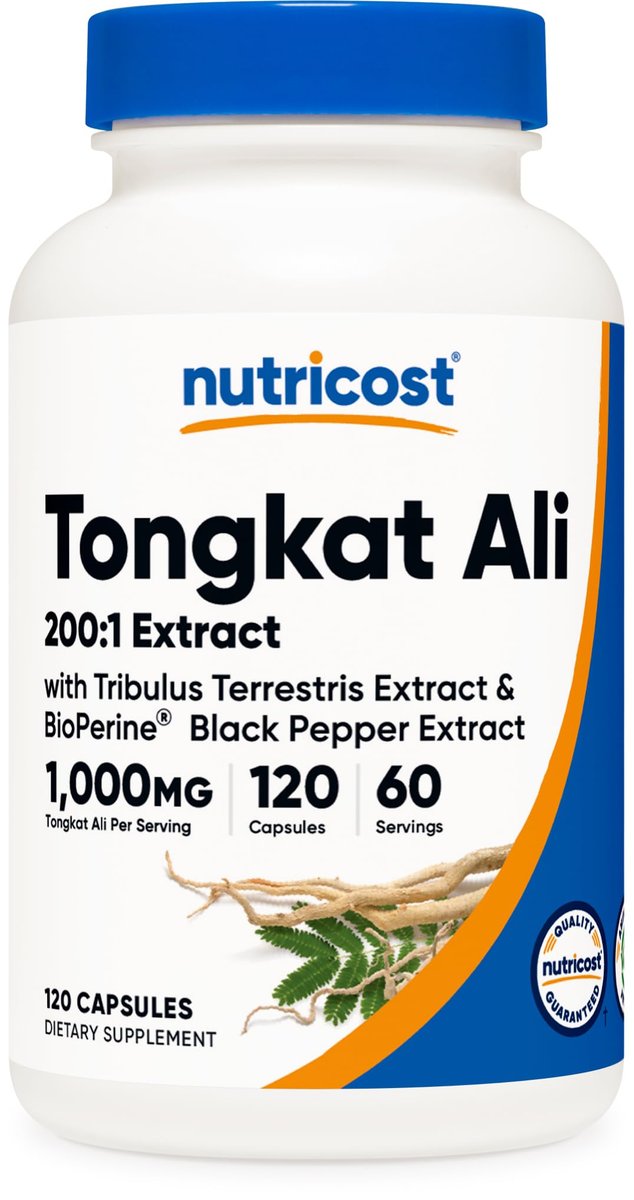 Nutricost Tongkat Ali 1.000 mg 120 Kapseln – mit Tribulus Terrestris und BioPerine, vegetarische Kapseln, Non-GMO, glutenfrei, potenter Extrakt