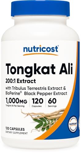 Nutricost Tongkat Ali 1.000 mg 120 Kapseln – mit Tribulus Terrestris und BioPerine, vegetarische Kapseln, Non-GMO, glutenfrei, potenter Extrakt