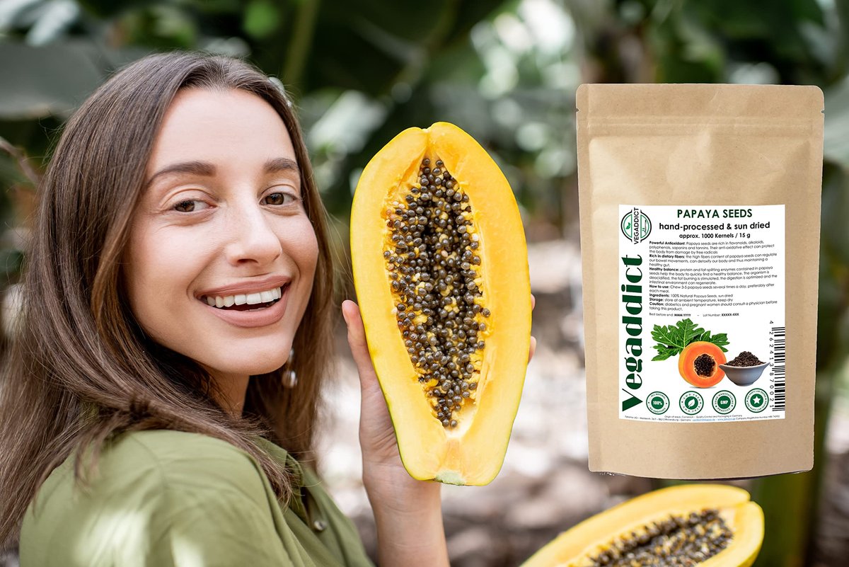100 % natürliche sonnengetrocknete Papayasamen | Hoher Papain- & Carpain-Gehalt | Ohne Zusätze | Vegan | Laborgeprüft | Gluten- & laktosefrei | Ethisch bezogen | (ca. 1000 Samen)