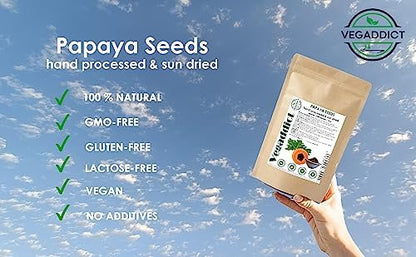 100 % natürliche sonnengetrocknete Papayasamen | Hoher Papain- & Carpain-Gehalt | Ohne Zusätze | Vegan | Laborgeprüft | Gluten- & laktosefrei | Ethisch bezogen | (ca. 1000 Samen)
