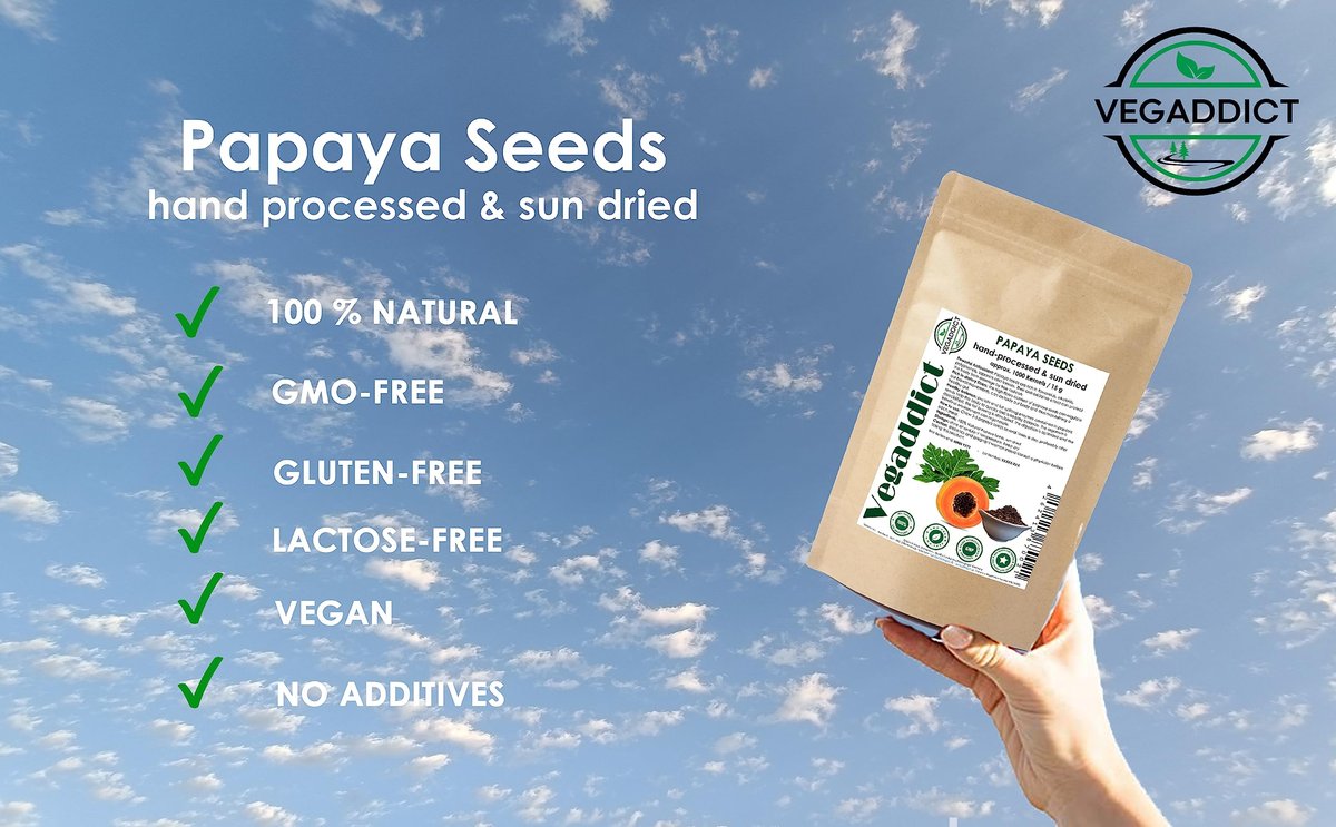 100 % natürliche sonnengetrocknete Papayasamen | Hoher Papain- & Carpain-Gehalt | Ohne Zusätze | Vegan | Laborgeprüft | Gluten- & laktosefrei | Ethisch bezogen | (ca. 1000 Samen)