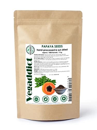 100 % natürliche sonnengetrocknete Papayasamen | Hoher Papain- & Carpain-Gehalt | Ohne Zusätze | Vegan | Laborgeprüft | Gluten- & laktosefrei | Ethisch bezogen | (ca. 1000 Samen)