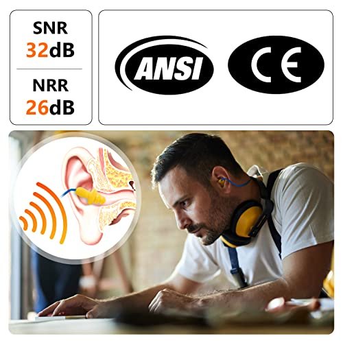 Dison 100 Paar Silikon Ohrstöpsel, 32dB Kabelgebundene Wiederverwendbare Ohrstöpsel für Gehörschutz, Lärmminderung für Schießstand, Arbeit, Reisen