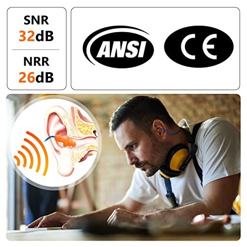 Dison 100 Paar Silikon Ohrstöpsel, 32dB Kordelgebundene Wiederverwendbare Gehörschutzstöpsel für Schießstand, Arbeit, Reisen