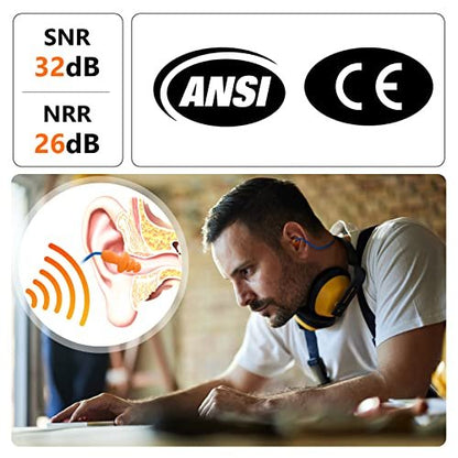 Dison 100 Paar Silikon Ohrstöpsel, 32dB Kordelgebundene Wiederverwendbare Gehörschutzstöpsel für Schießstand, Arbeit, Reisen