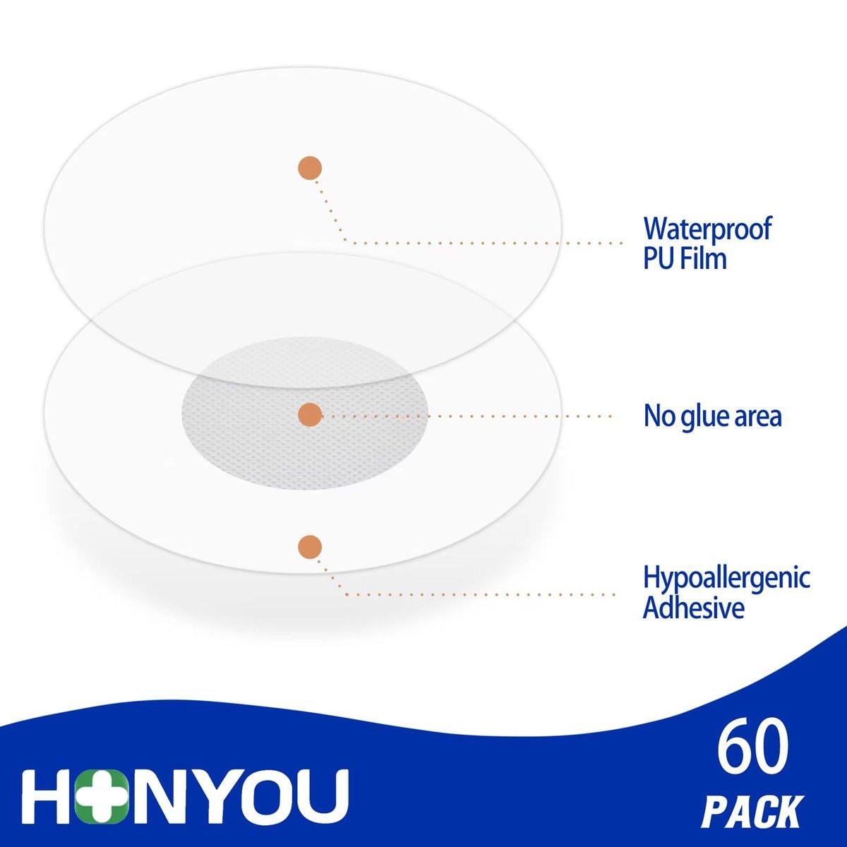 HONYOU 60 Stück Libre 3 Plus Sensorschutz-Aufkleber, wasserdichte Klebepflaster für Freestyle Glucose 15-Tage-Sensor, CGM klares Overpatch-Bandage, latexfrei, hypoallergen, schweißbeständig, atmungsaktiv, ohne Loch