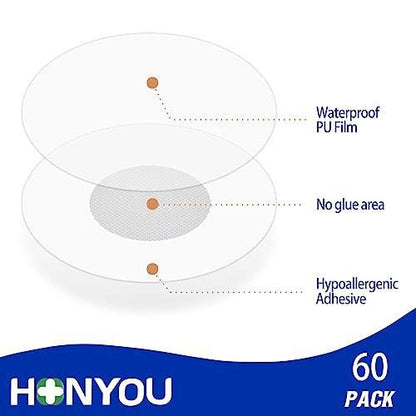 HONYOU 60 Stück Libre 3 Plus Sensorschutz-Aufkleber, wasserdichte Klebepflaster für Freestyle Glucose 15-Tage-Sensor, CGM klares Overpatch-Bandage, latexfrei, hypoallergen, schweißbeständig, atmungsaktiv, ohne Loch