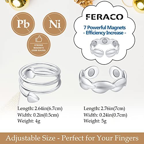 Feraco 2 Stück Kupferringe für Frauen, 99,99 % reines Kupfer Magnetischer Daumenring mit Magnet, Lymphatischer Schmuck Geschenk für Damen