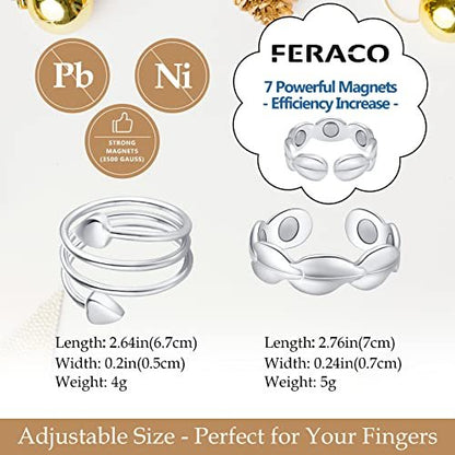 Feraco 2 Stück Kupferringe für Frauen, 99,99 % reines Kupfer Magnetischer Daumenring mit Magnet, Lymphatischer Schmuck Geschenk für Damen