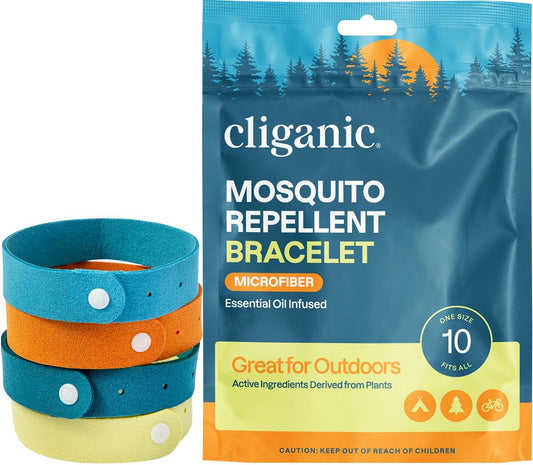Cliganic Mückenschutz Armbänder aus Mikrofaser (10 Stück) – Für Erwachsene und Kinder, DEET-freie Armbänder