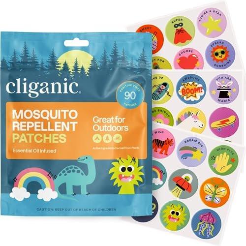 Cliganic Mückenschutz Sticker (90er Pack) - Positive Vibes Patches für Kinder, natürlicher DEET-freier Insektenschutz mit ätherischen Ölen