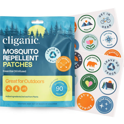 Cliganic Mückenabwehr-Sticker (90er-Pack) – Camping-Patches für Kinder & Erwachsene, natürlich, DEET-frei, mit ätherischen Ölen