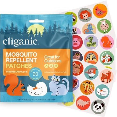 Cliganic Mückenschutz-Sticker (90er-Pack) – Tierische Patches für Kinder, natürlicher DEET-freier Insektenschutz mit ätherischen Ölen