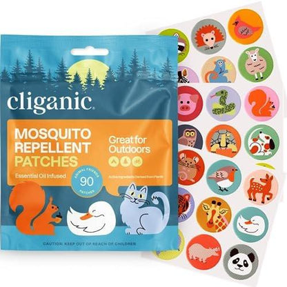 Cliganic Mückenschutz-Sticker (90er-Pack) – Tierische Patches für Kinder, natürlicher DEET-freier Insektenschutz mit ätherischen Ölen