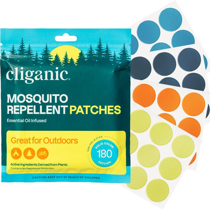 Cliganic Mückenschutz Aufkleber (180 Stück) - Natürliche, DEET-freie Patches für Kinder & Erwachsene mit Citronella-Öl