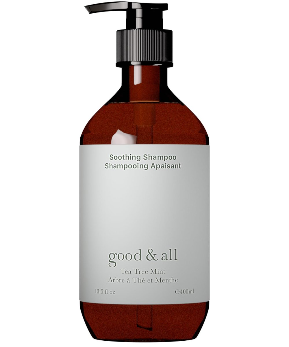 GOOD&ALL Teebaum-Shampoo für trockene, juckende Kopfhaut mit Pfefferminze – Natriumlaurylsulfat/Sulfat-, Silikon-, Paraben- und Duftstofffrei – 400 ml