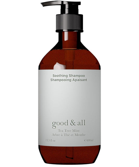 GOOD&ALL Teebaum-Shampoo für trockene, juckende Kopfhaut mit Pfefferminze – Natriumlaurylsulfat/Sulfat-, Silikon-, Paraben- und Duftstofffrei – 400 ml