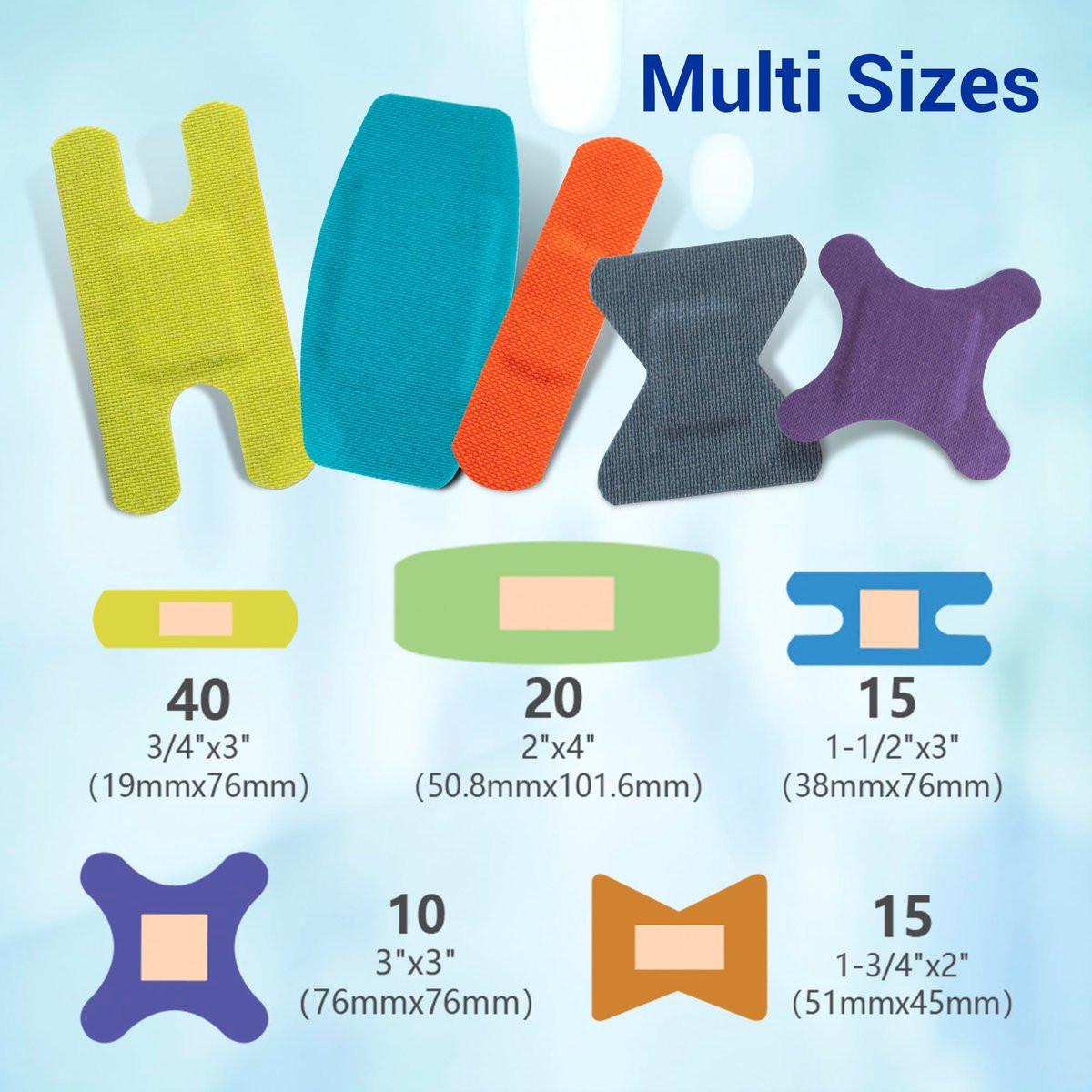Ourmed Flexible Fabric-Bandagen mit nicht haftendem Pad, Latexfrei, Regenbogenfarben, selbstklebende Wundverbände für Schnitte, Schrammen, Blasen, verschiedene Größen, 100 Stück