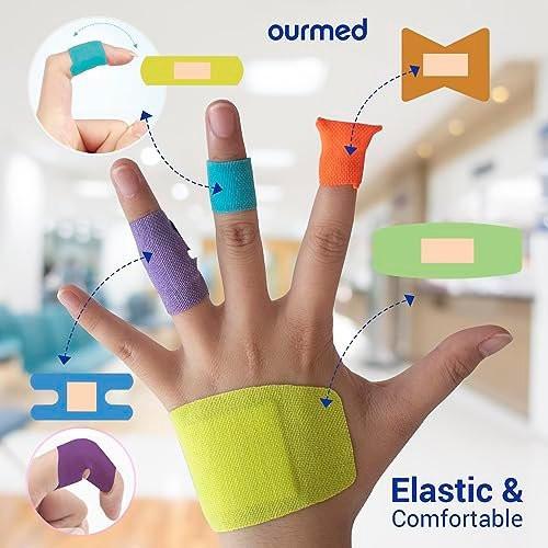 Ourmed Flexible Fabric-Bandagen mit nicht haftendem Pad, Latexfrei, Regenbogenfarben, selbstklebende Wundverbände für Schnitte, Schrammen, Blasen, verschiedene Größen, 100 Stück