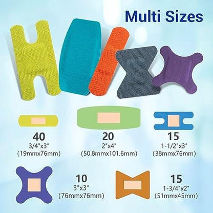 Ourmed Flexible Fabric-Bandagen mit nicht haftendem Pad, Latexfrei, Regenbogenfarben, selbstklebende Wundverbände für Schnitte, Schrammen, Blasen, verschiedene Größen, 50 Stück