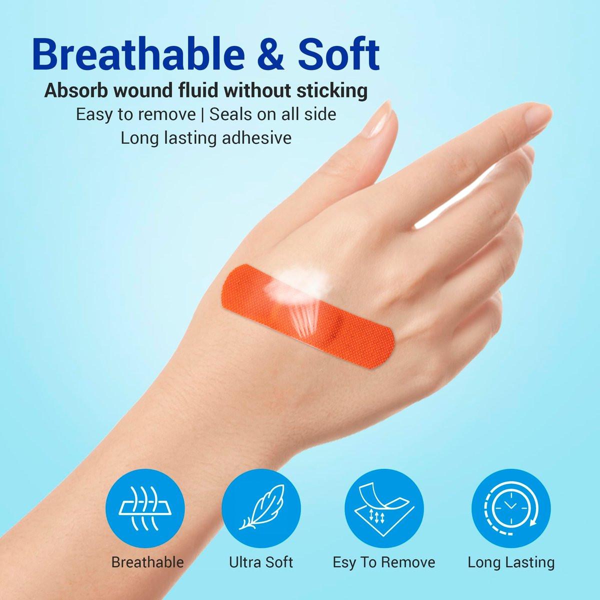 Ourmed Flexible Fabric-Bandagen mit nicht haftendem Pad, Latexfrei, Regenbogenfarben, selbstklebende Wundverbände für Schnitte, Schrammen, Blasen, verschiedene Größen, 100 Stück