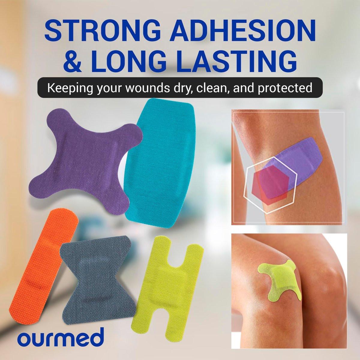 Ourmed Flexible Fabric-Bandagen mit nicht haftendem Pad, Latexfrei, Regenbogenfarben, selbstklebende Wundverbände für Schnitte, Schrammen, Blasen, verschiedene Größen, 100 Stück
