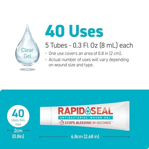 Rapid-Seal Wundgel (5 Tuben) | Stoppt Blutungen in Sekunden – Ideal für Schnitte, Schrammen und Rasierschnitte – Erste-Hilfe-Versorgung